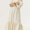 Woman Vintage Floral Dress Puff Long